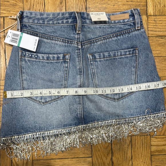 Blue mini a-line skirt with embellished frayed hem for casual night out - Picture 4 of 4